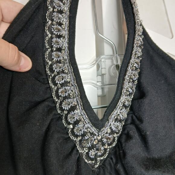 Ana Y2K Black Beaded Halter Top Womens LG Boho Club Cottage Dark Fairy Goth - Picture 2 of 9